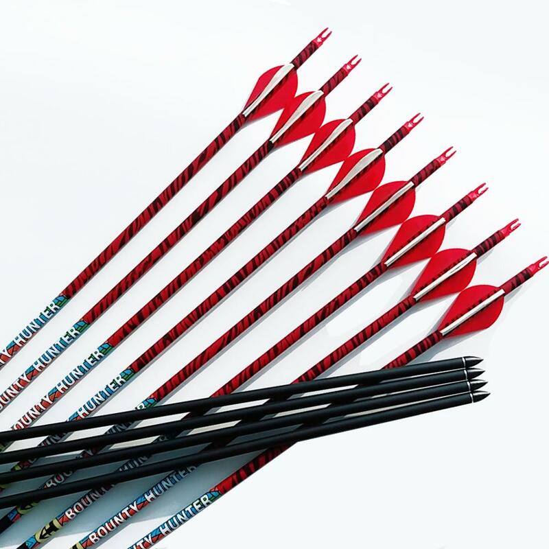 6pcs Linkboy Archery Carbon Arrows Red Zebra ID6.2mm Sp500 2" arrow Vanes Nock 75gr Broadheads Tips for Recurve Bow Hunting