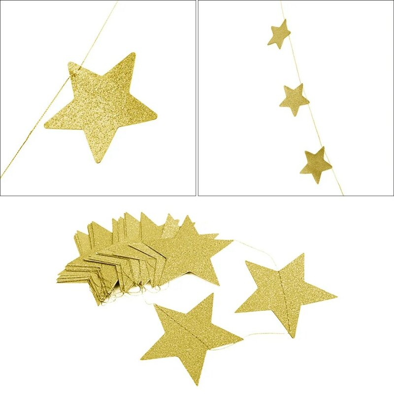 Bintang Emas Menggantung Dekorasi Garland Spanduk Pastel Bintang Garland Bunting untuk Pesta Pernikahan Anak-anak Kamar Kelambu Ruangan