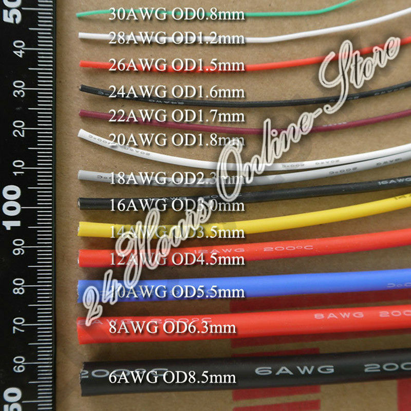 Câble RC en Silicone Flexible, 22 AWG, 60/0.08TS OD, 1.7mm, 10 couleurs au choix
