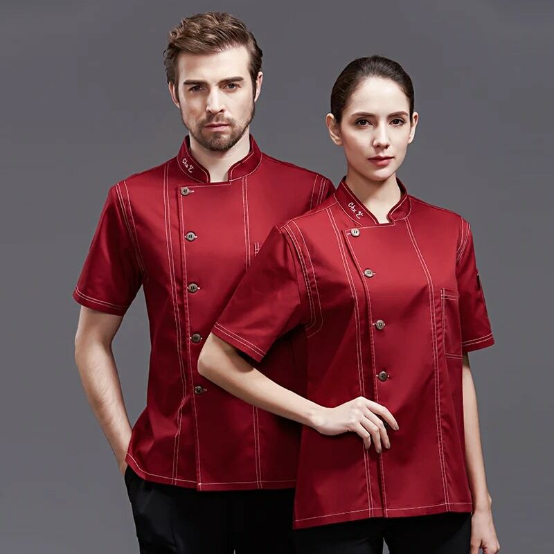 Unisex Adult Chef Jacket Coat Hotel Waiter Uniform Short Sleeve Chef Apparel 