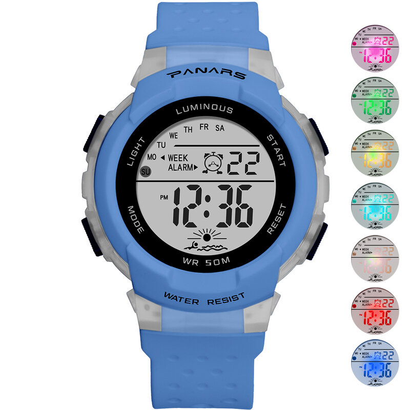 PANARS-Relojes deportivos para niños y niñas, pulsera electrónica, resistente al agua, con fecha de semana, LED