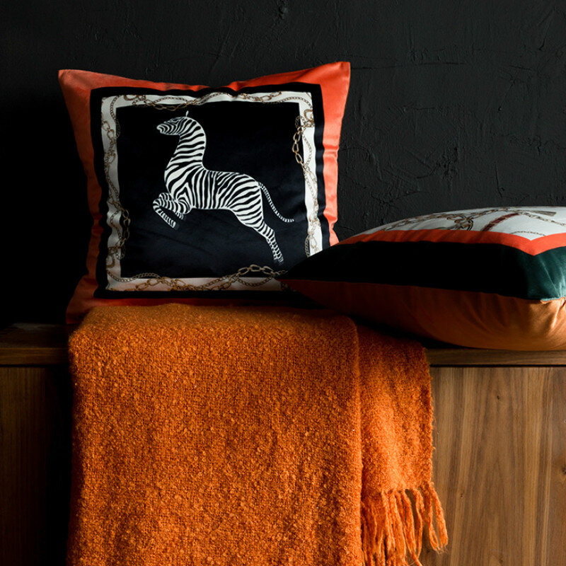 Чехол для подушки DUNXDECO, декоративная подушка, роскошный мягкий бархатный чехол с принтом зебры для коллекции современного животного, декор ...