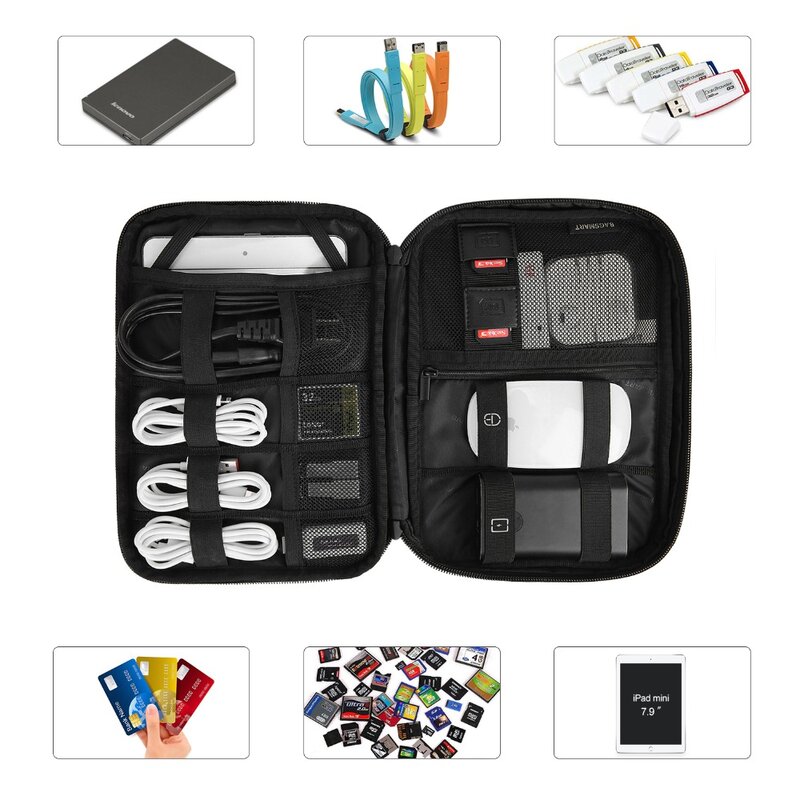 BAGSMART กระเป๋าเดินทางอุปกรณ์เสริมอิเล็กทรอนิกส์จัดกระเป๋าแบบพกพาสำหรับสาย USB กันน้ำกระเป๋าสำ...