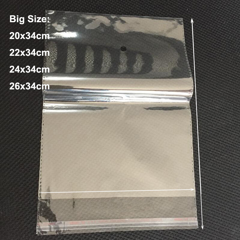 200 Stks/partij 20X34, 22X34, 24X34, 26X34Cm Grote Maat Clear Transparante Zelfklevende Plastic Zakken Grote Opp Zakken Seal Verpakking Zakken