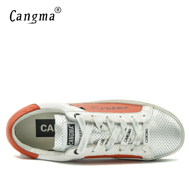 cangmabrand Luxury Brand Original Designer Women Casual Shoes Female Orange Silver Bass Genuine Leather Flats Ladies Sneakers