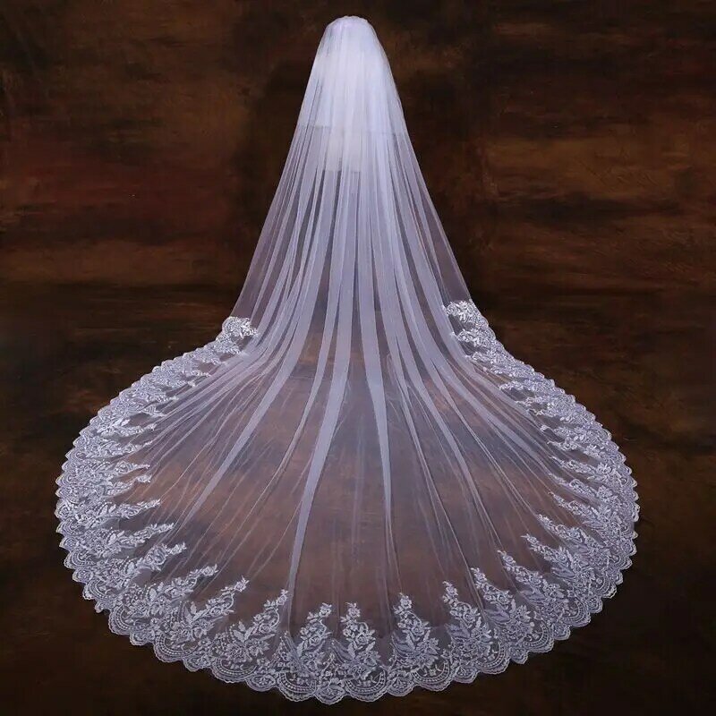 2-story cathedral lace bridal veil wedding veil white ivory veil and comb