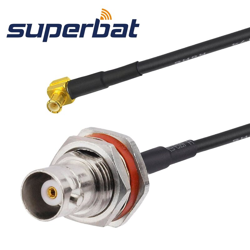 Superbat BNC Female Bulkhead O-ring Straight to MCX Male Right Angle Pigtail Cable RG174 15cm