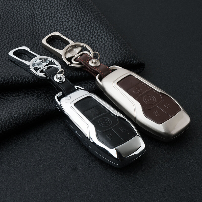 Couro carve porta-chaves do carro caso capa para lincoln mkz mkc mkx ford ecoboos mustang inteligente chaveiro saco de acessórios de automóvel
