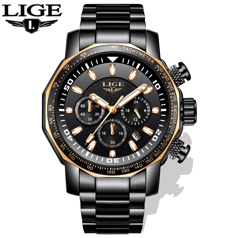 LIGE męskie zegarki Top Luxury Brand Military Sport Watch mężczyźni wodoodporna stal nierdzewna zegar kwarcowy zegarek Relogio Masculino + Box