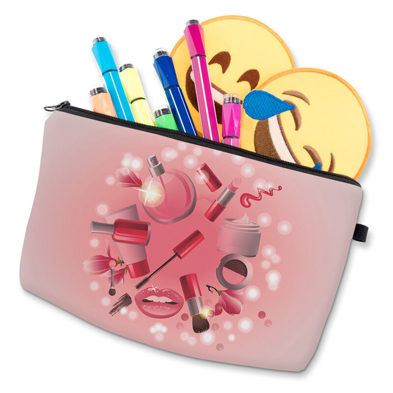 Deanfun-Bolsa de cosméticos con estampado 3D para mujer, neceser rosa de poliéster con cremallera, organizador de viaje para maquillaje, 50749