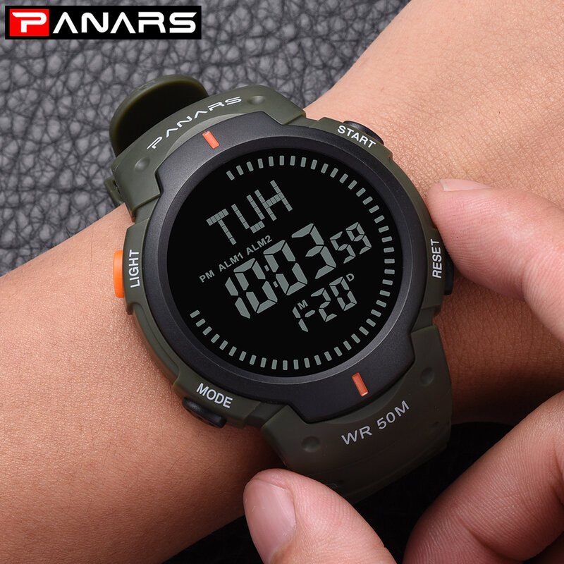 Relógio digital militar panars sports bússola moda relógio de pulso eletrônico à prova d' água relógio masculino digital novo