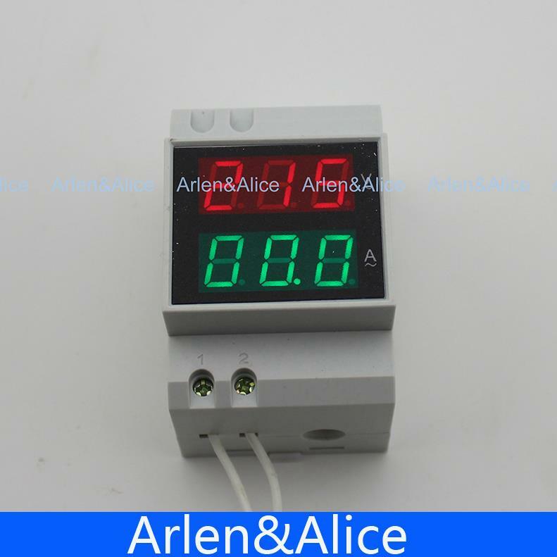 Medidor de voltaje y corriente con pantalla LED Dual de carril Din, voltímetro, amperímetro, rango CA 80-300V, 0,1-99.9A