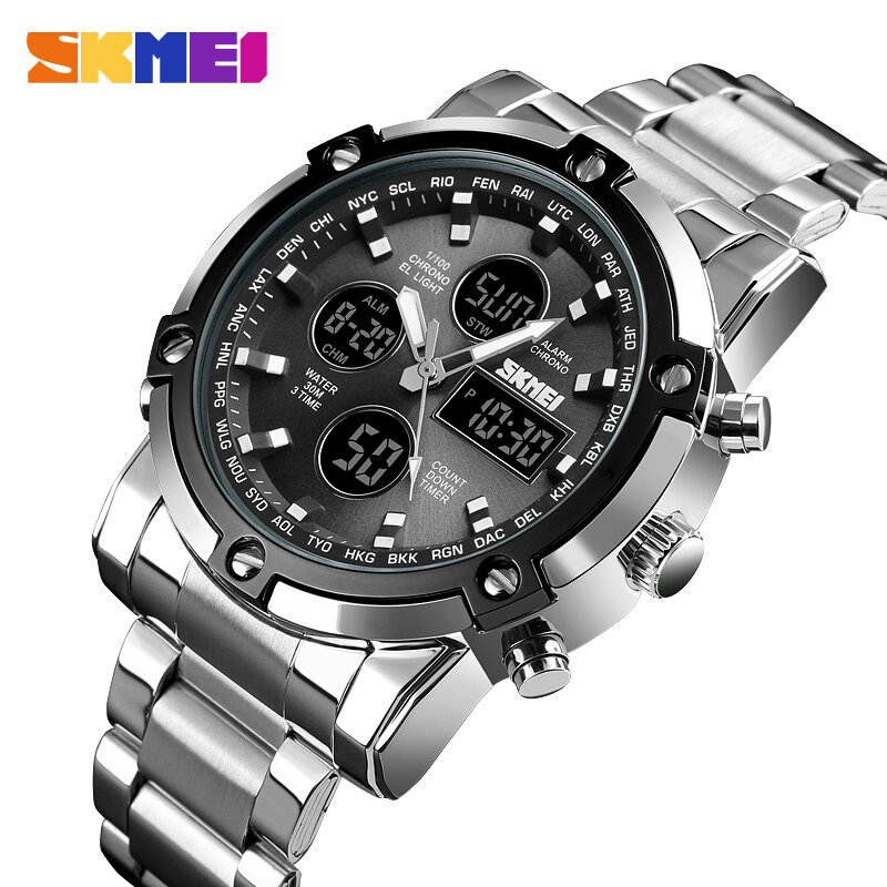 Skmei relógio digital de marca para homens, relógio eletrônico à prova d'água com cronógrafo de contagem regressiva para esportes, relógio de pulso luminoso de luxo