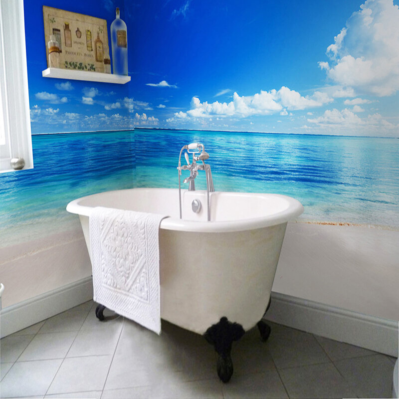 3D обои для стен голубое небо морская вода, фотообои, современные ПВХ водонепроницаемые Самоклеящиеся Декорации для ванной комнаты, настенн...