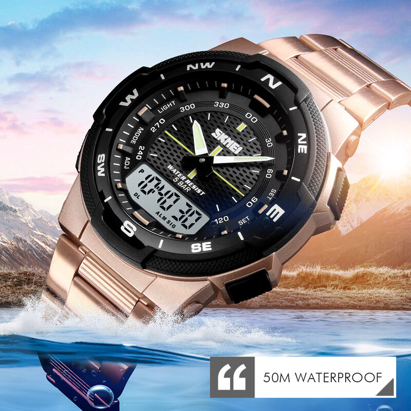 Relógio masculino de quartzo da moda relógios esportivos skmei marca de luxo relógio de aço completo à prova d' água de negócios