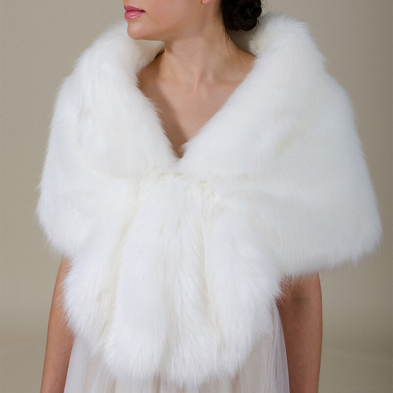 Chal de piel sintética de zorro para mujer, chaquetas peludas y cálidas con cuello, chal elegante, a la moda, para boda, invierno, 2019