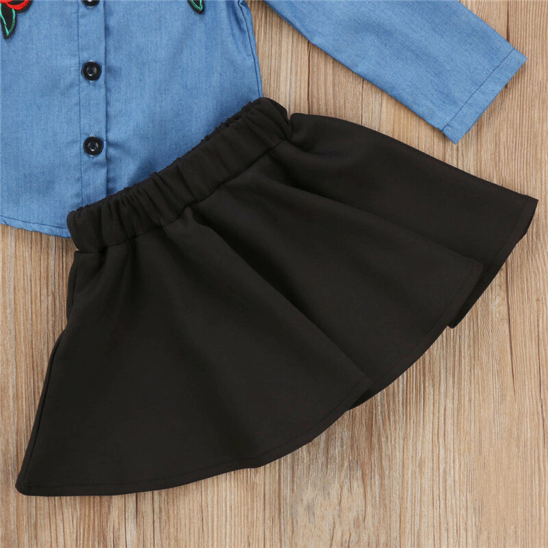 Ensemble chemise jeans à fleurs + jupe tutu, pour fillettes,vêtements d'automne, nouveauté, mode 2017,