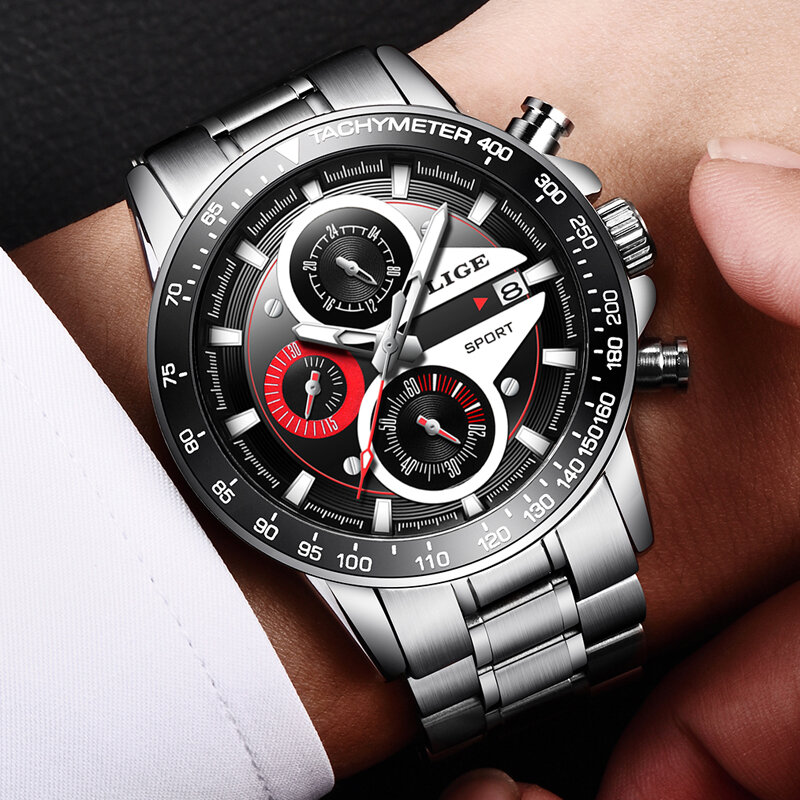 LIGEแฟชั่นควอตซ์กีฬานาฬิกาผู้ชายธุรกิจนาฬิกาเหล็กเต็มรูปแบบบุรุษนาฬิกาแบรนด์ยอดนิยมLuxuryนาฬ...