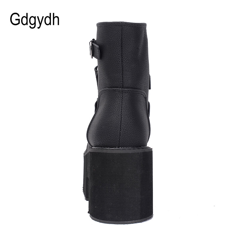 Gdgydh-Botines de Plataforma para Mujer, Zapatos de Tacón de PU Cómodos, con Suela de Goma y Hebilla, Cuero, Color Negro, Otoño