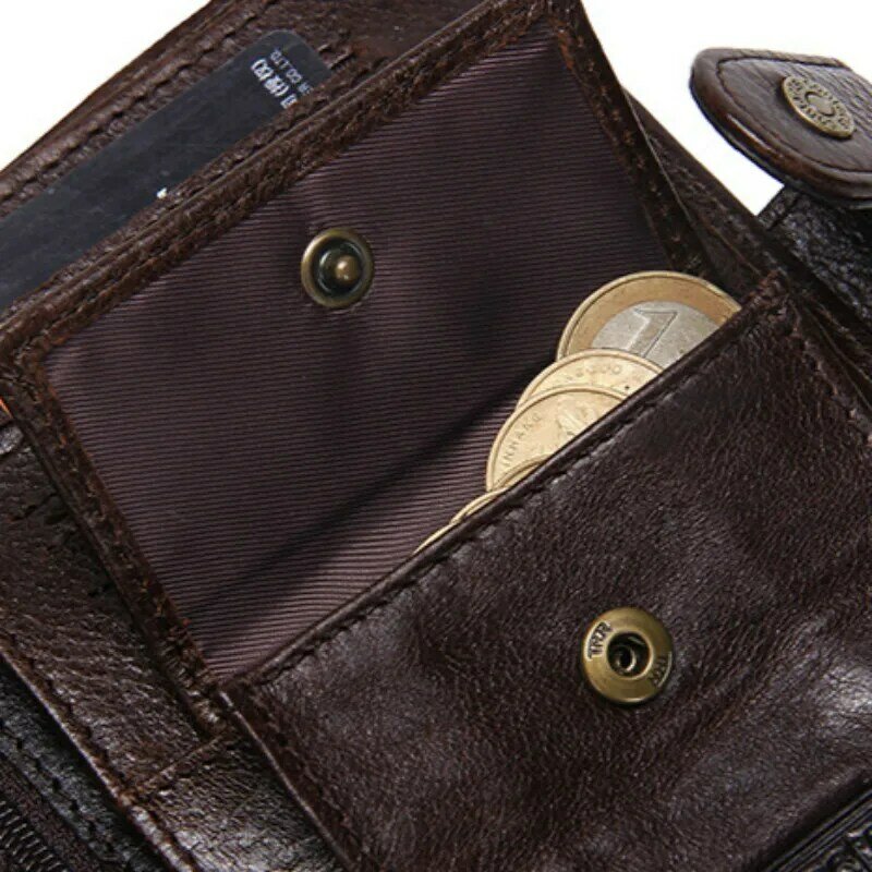Billeteras de cuero genuino para hombre, cartera masculina de lujo con diseño corto, tarjetero de identificación, resistente al agua, informal, de alta calidad, color negro, novedad