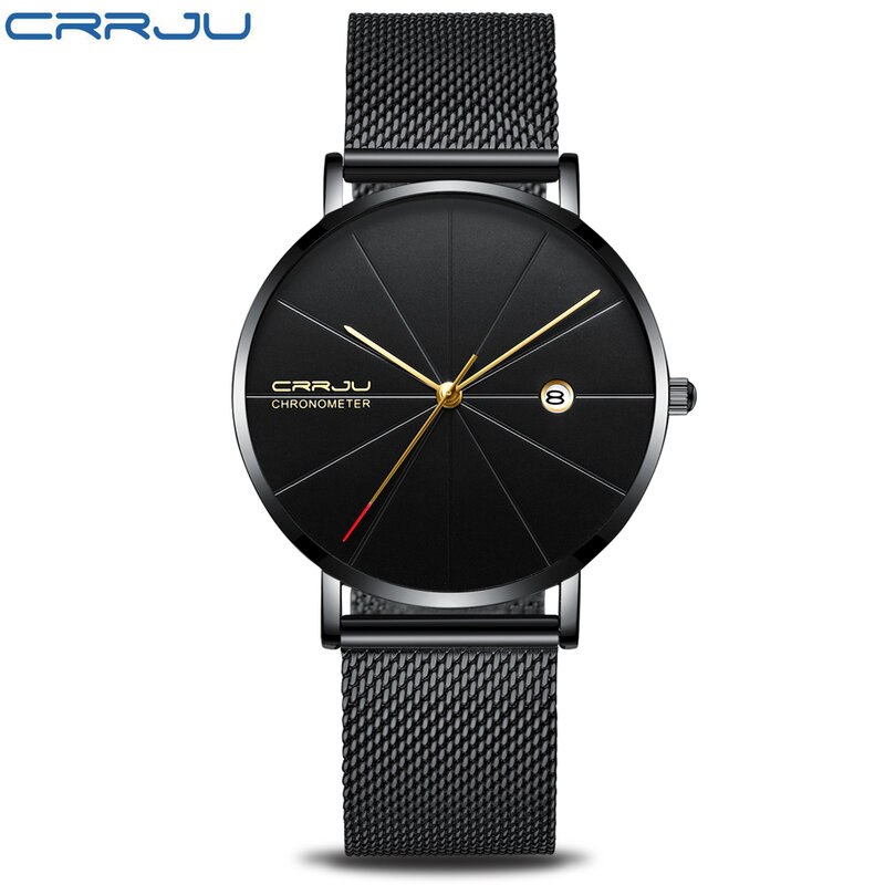 CRRJU marka Premium męski zegarek, klasyczny zegarek biznesowy z pasek z siatki, męski zegarek z siatką z Relogio Masculino