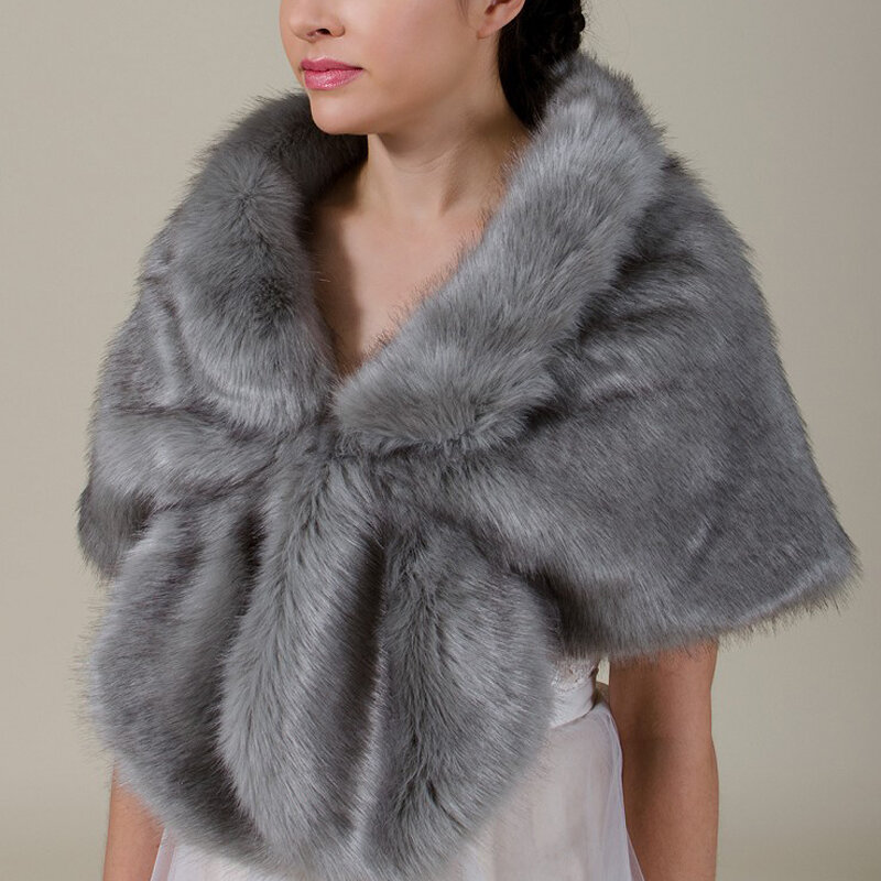 Chal de piel sintética de zorro para mujer, chaquetas peludas y cálidas con cuello, chal elegante, a la moda, para boda, invierno, 2019