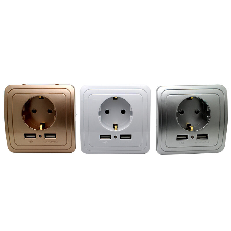 3 colors Smart Home Best Dual USB Port 2000mA Wall Charger Adapter 16A EU Standard Electrical Plug Socket Power Outlet Panel