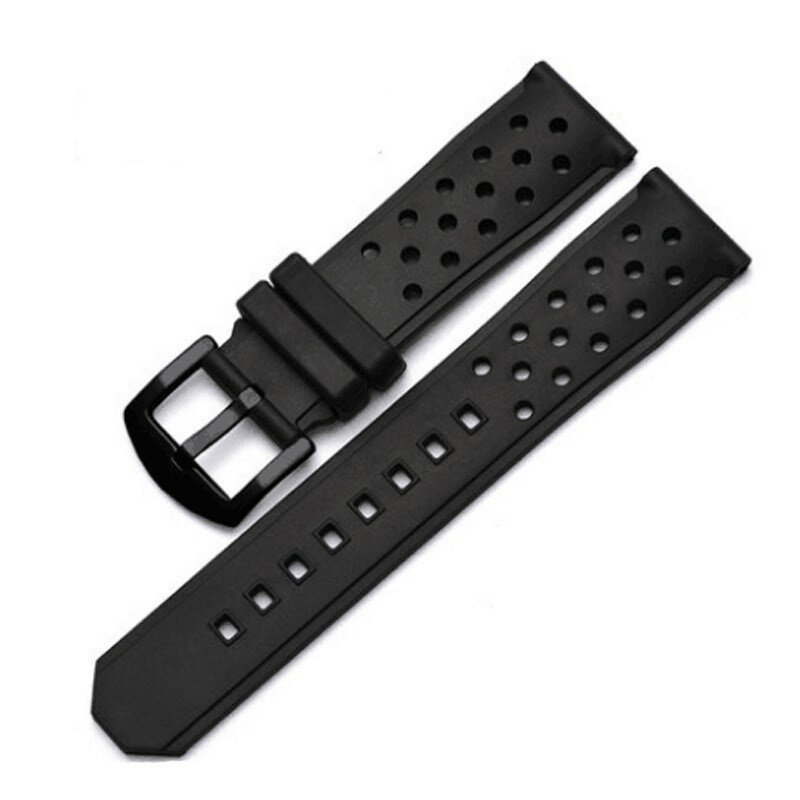 22mm Perforated Silicone Rubber Rally Watch Band Strap Waterproof Air Hole Watchband Stainless Steel Metal Buckle Bracelet