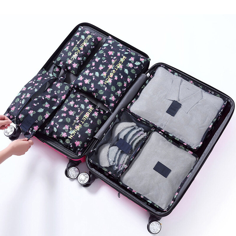 Rufrank-organizador de equipaje de viaje, Kit de acabado de ropa, bolsa de almacenamiento de artículos de tocador cosméticos, accesorios de viaje para el hogar, 7 unids/set por Set