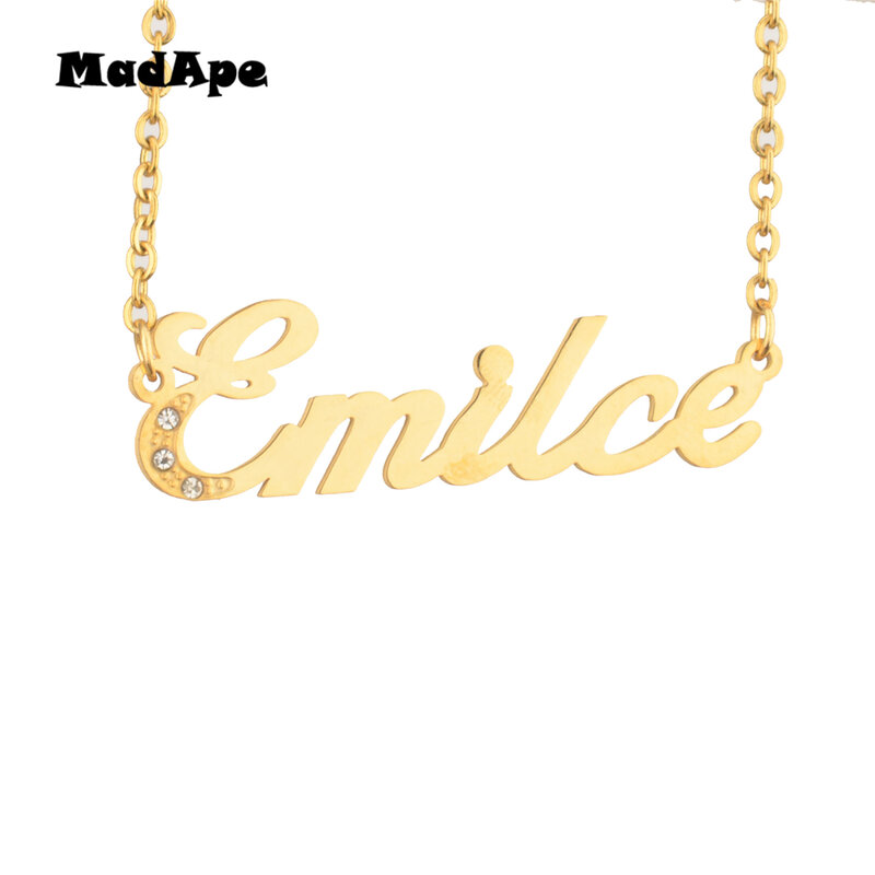 Collar con colgante de letras "Emilce" de MadApe, Collar personalizado con nombre de acero inoxidable, Collar personalizado con cualquier nombre para mujer