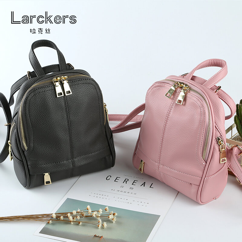 Zipper small size shell ladies backpack delicate thread pu softback solid fashion women backpack bag packs for teenage girls