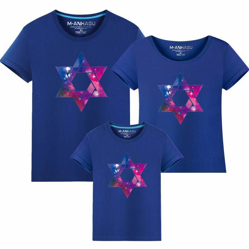 Летние одинаковые комплекты для семьи футболка с короткими рукавами и пятиконечной звездой Семейный комплект для мамы, папы и ребенка