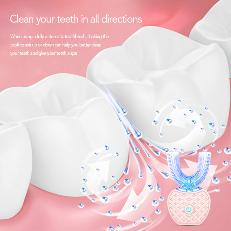 فرشاة أسنان كهربائية أوتوماتيكية 360 درجة ، فرشاة أسنان سيليكون بالموجات فوق الصوتية ، USB قابلة لإعادة الشحن ، 4 أوضاع تنظيف الأسنان