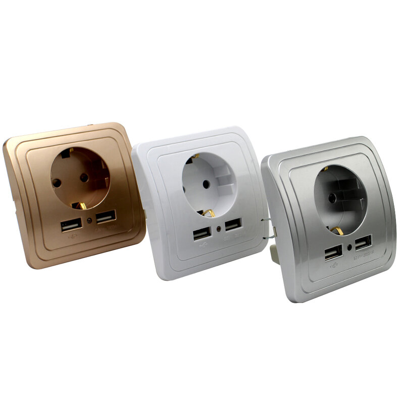 3 farben Smart Home Beste Dual USB Port 2000mA Wand Ladegerät Adapter 16A EU Standard Elektrische Stecker Buchse Power Outlet panel