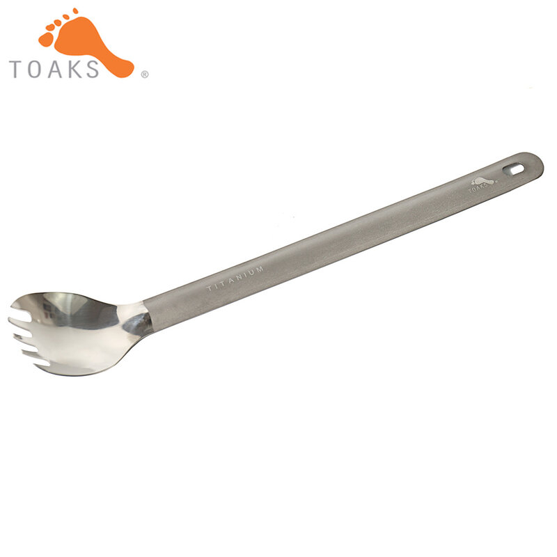 TOAKS Pure Titanium SLV-14 220mm Long Handle Spork Spoon Camping Equipment Outdoor Picnic Good Dualable Tableware Dinner 19g