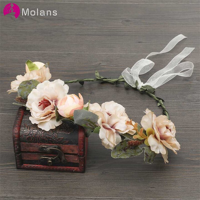 Vinchas de flores MOLANS multicolores simples para mujer, pequeñas flores sólidas hechas a mano, cintas de tela, accesorios de guirnalda para vacaciones