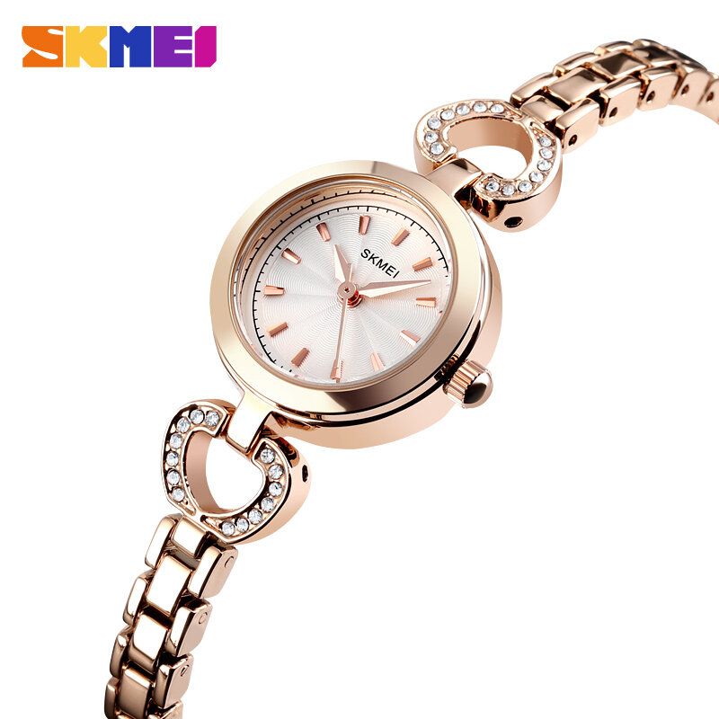 Skmei nova moda relógio de quartzo feminino marca de luxo aço inoxidável pulseira relógios senhoras vestido strass relógios feminino
