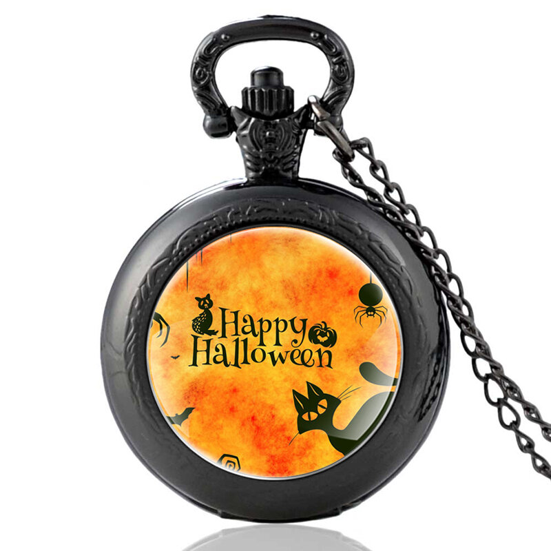 ساعة جيب كوارتز برونزية عتيقة ، مجموعة جديدة ، للهالوين السعيدة ، قلادة ، للرجال والنساء ، هدايا الكريسماس