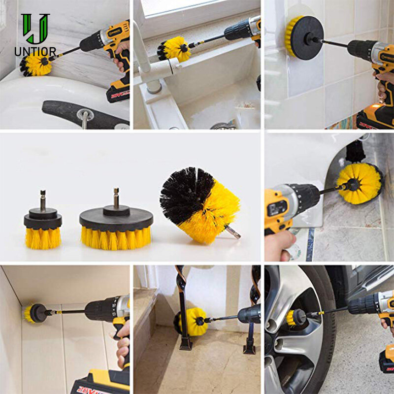 UNTIOR Drill Power Scrub Clean Brush For Leather Plastic Wooden Furniture Car Interiors Cleaning Power Scrub 2/3.5/4 inch
