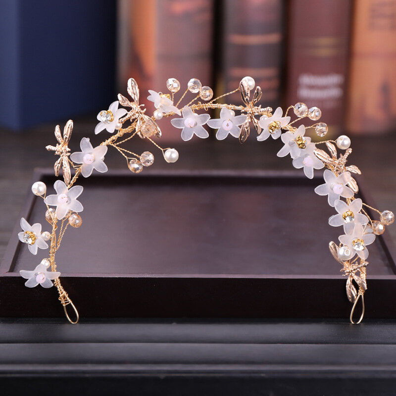 MOLANS perla Europea transparente diadema de flores para niñas/niños cristal mariposa dorada de aleación accesorios para el pelo para fiesta