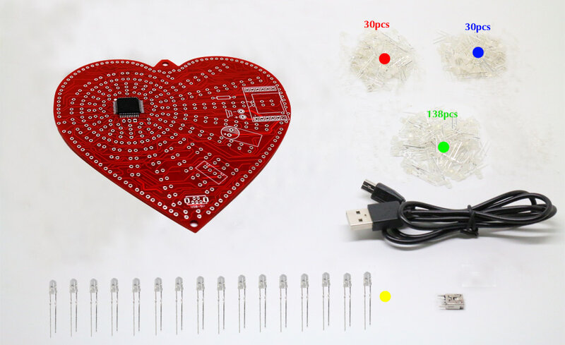 Zirrifa novo kit de luzes formato de coração verde, presente diy, kit eletrônico de led