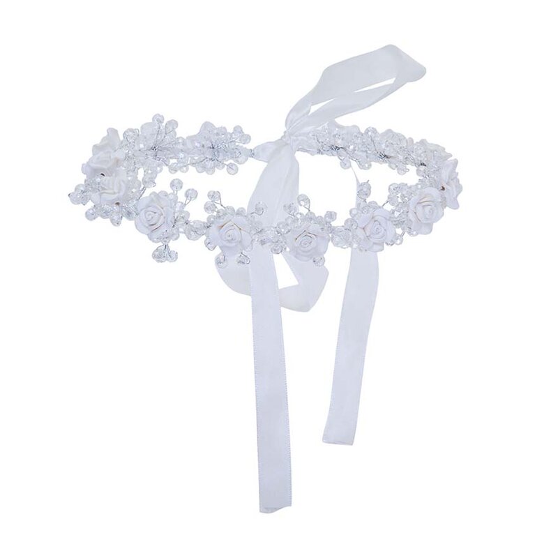 MOLANS Gorgeous Stimulation Floral Water Drill Headbands for Bride Wedding Accessories White Fabric Flower Hand-binding Ribbbons