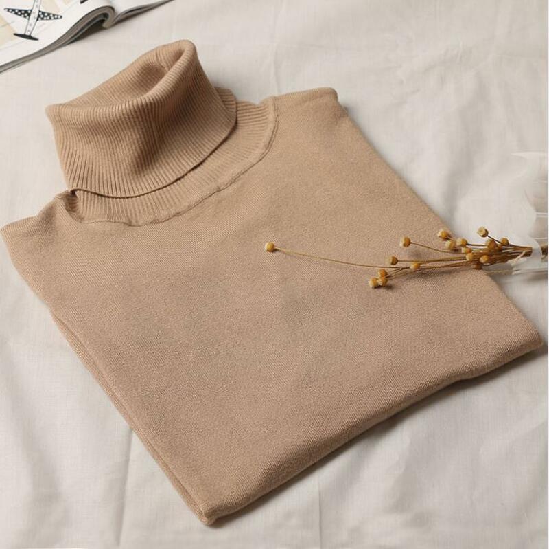 Nuovo collo alto a maniche lunghe maglione del pullover femminile 2019 multicolore di cotone di seta di colore solido di grandi dimensioni toccare il fondo maglione