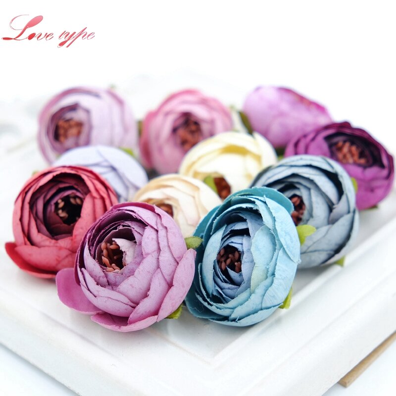 10PCS 3CM Silk Artificial Tea Rose Bud Flowers Head For Wedding Decoration DIY Wreath Gift Box Scrapbooking Craft Fake Flowers