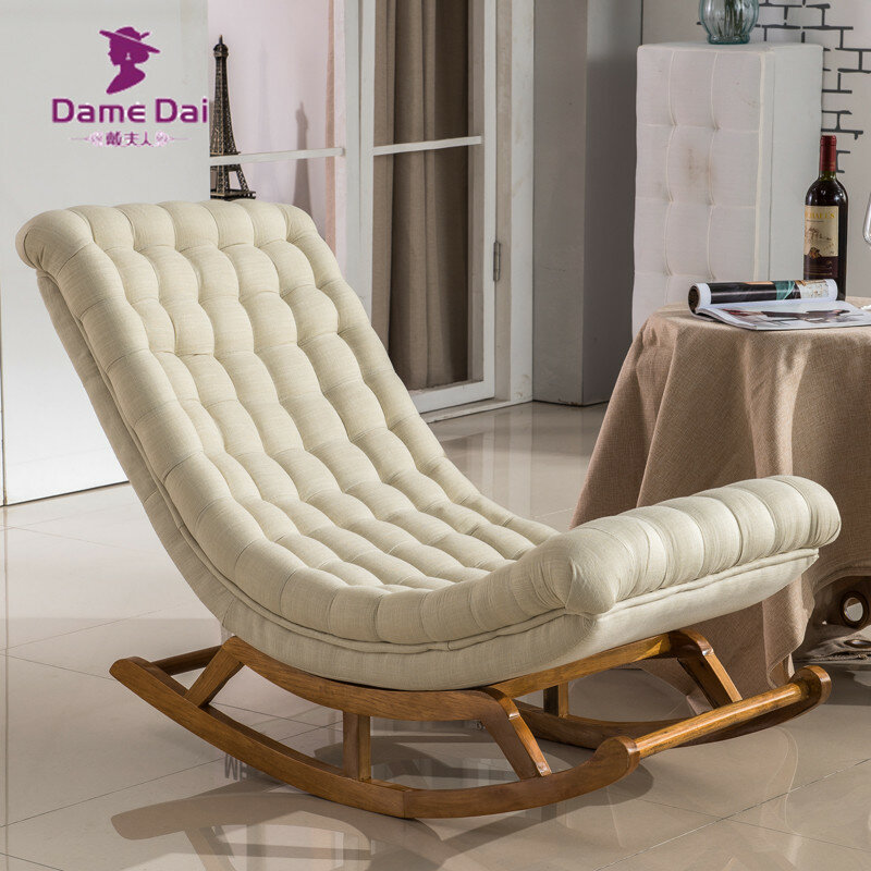Moderne Design Schaukel Sessel Stoff Polster und Holz Für Home Möbel Wohnzimmer Erwachsene Luxus Schaukel Stuhl Chaise