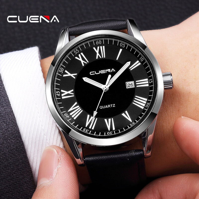 CUENA moda na co dzień marki zegarek męski skórzane wojskowe data analogowy zegarek kwarcowy na rękę mężczyzna zegar biznes zegarki montre homme