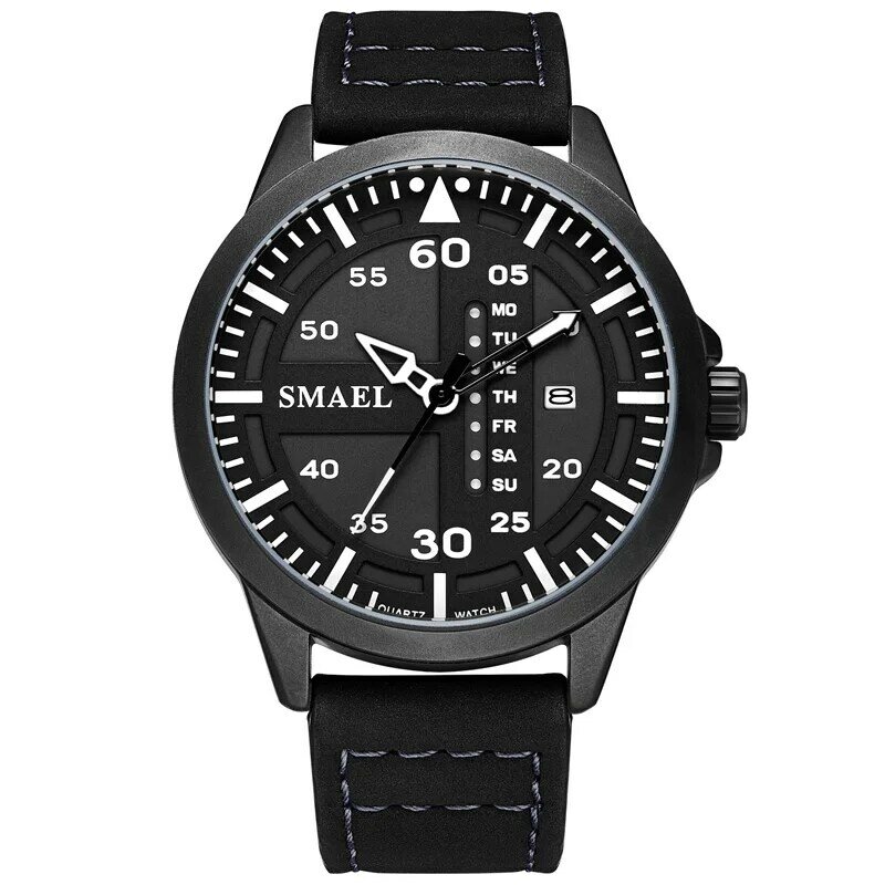 Smael-男性用レザー腕時計,高級ブランド,動き,防水,カジュアル,週表示