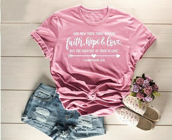 Wiara nadzieja miłość koszulka koszula chrześcijańska biblia cytat Unisex inspirujące slogan kobiety moda graficzna jezus wiara tee top