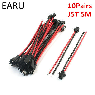 10 pares de negro rojo 15cm de largo JST SM 2Pin Jack macho a hembra con Cable de adaptador de conector de Cable para la luz LED en línea caliente al por mayor