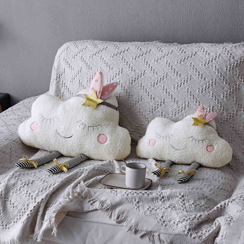Almohadas de felpa con diseño de nubes y sonrisa para niña, cojín suave de estilo nórdico para sofá, decoración del hogar y dormitorio, regalos